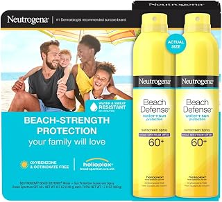 Neutrogena Beach Defense Sunscreen Spray SPF 60+, 8.5 oz, 2-pack, Water + Sun Protection, Lightweight, Fast Drying Broad-Spectrum Sun Protection, Oxybenzone & Octinoxate Free