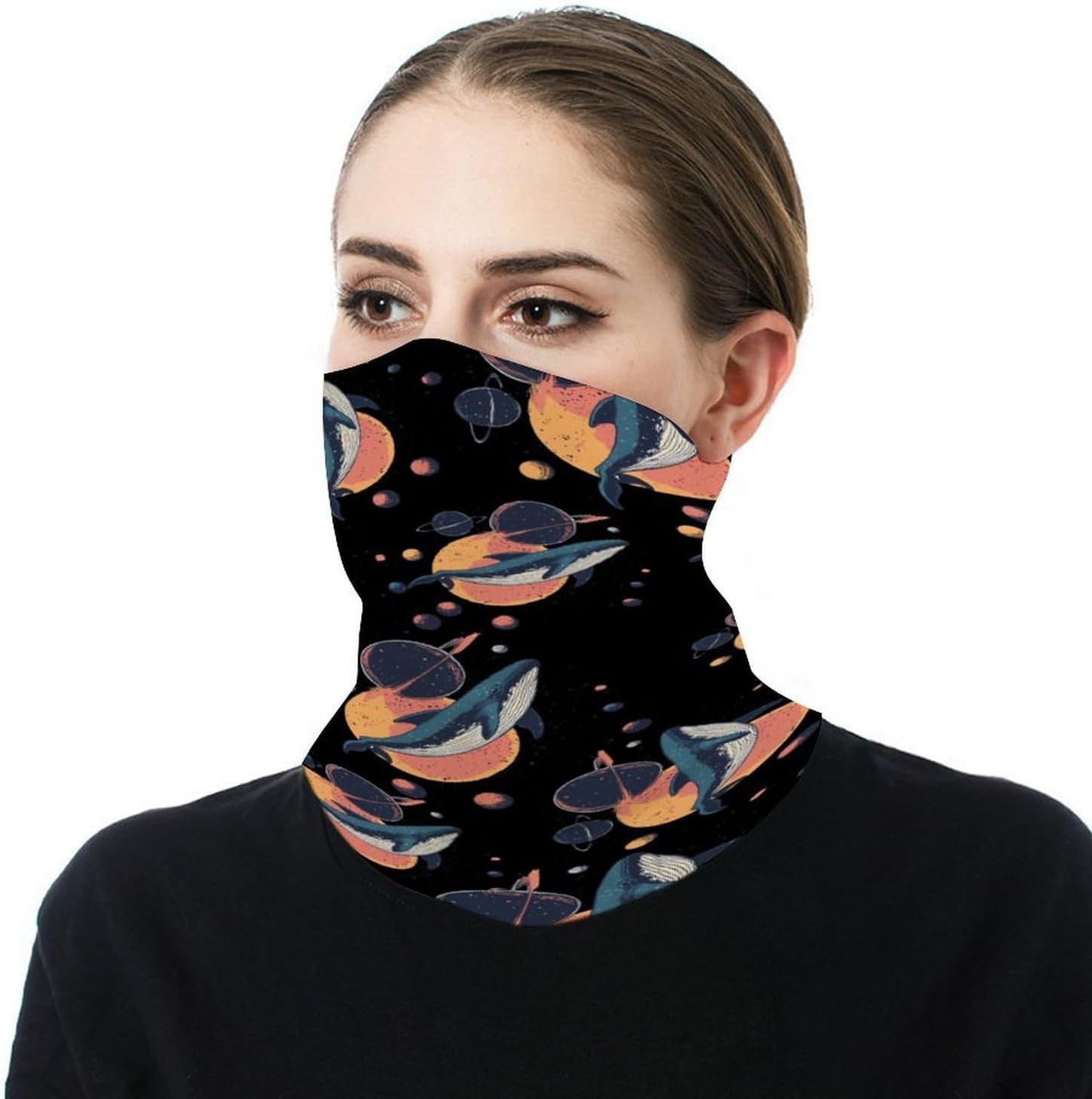 Blue Whale Spacees Planets Face Cover Neck Gaiters for Men Women Sun Protection Mask Scarf Hiking Bandana