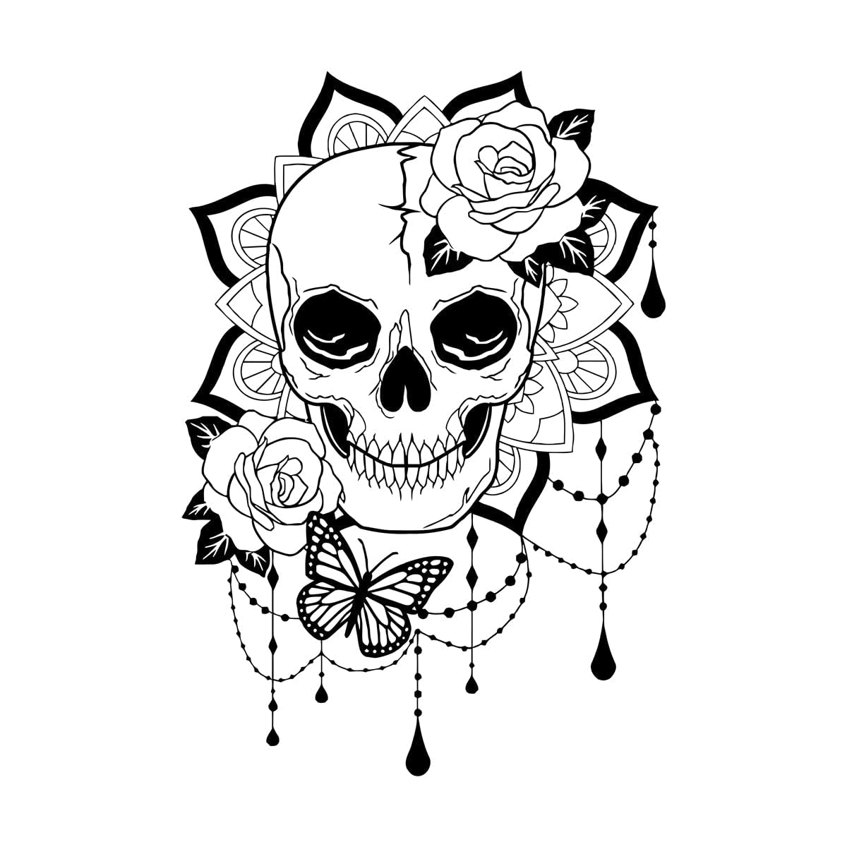 Lzhouting Wall Stickers 1957 Creative Beautiful Skull Lady Wall Stickers Vinyl Day Of The Dead Boho Butterfly Tattoo Studio Decor Decals Mural Wallpaper Extra Large - 75X109cm