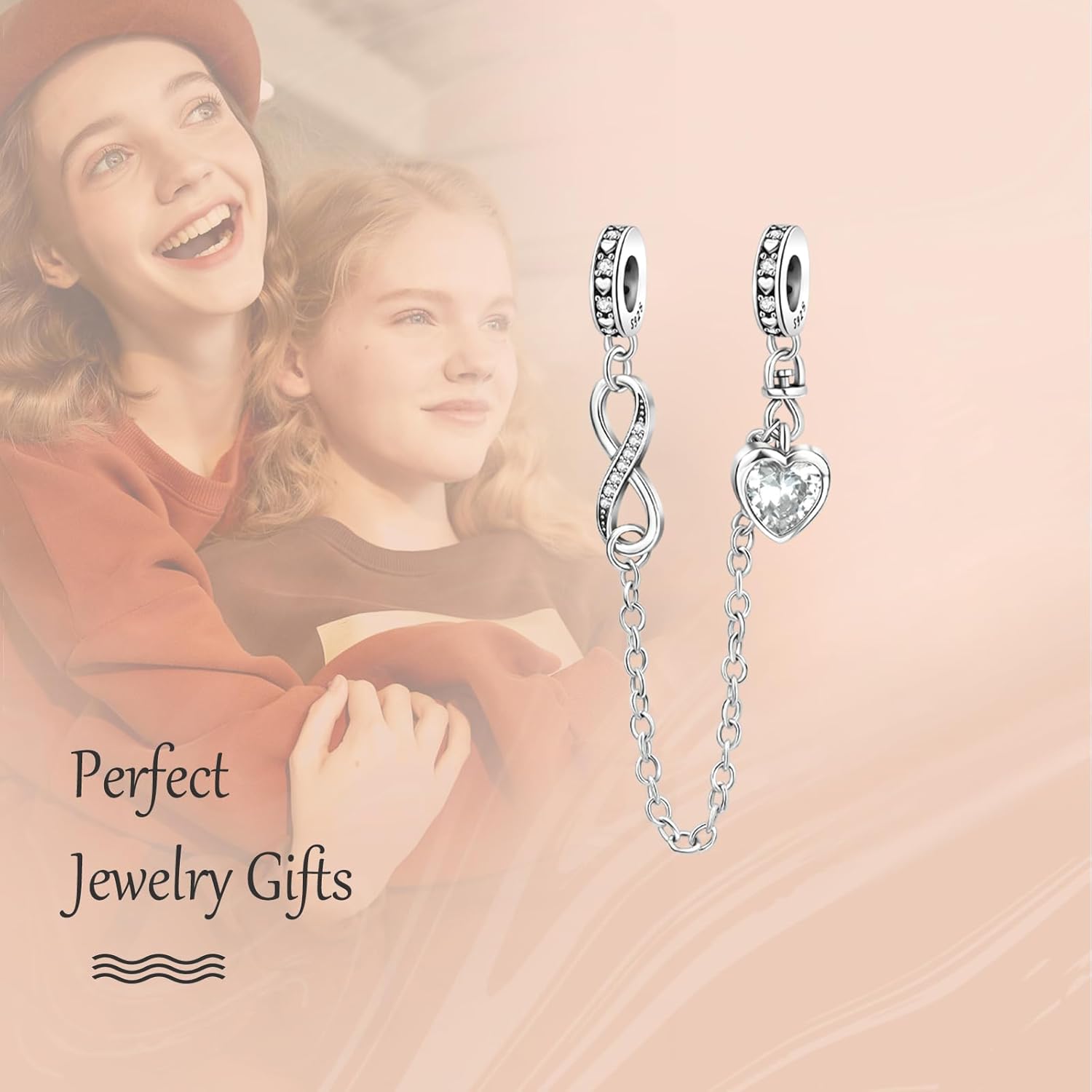 Annmors 925 Sterling Silver Charms Infinity Love Heart Safety Chain fit Bracelets Necklaces Dangle Beads with 5A Cubic Zirconia Christmas Valentine Mother's Day Gift for Women - Image 2