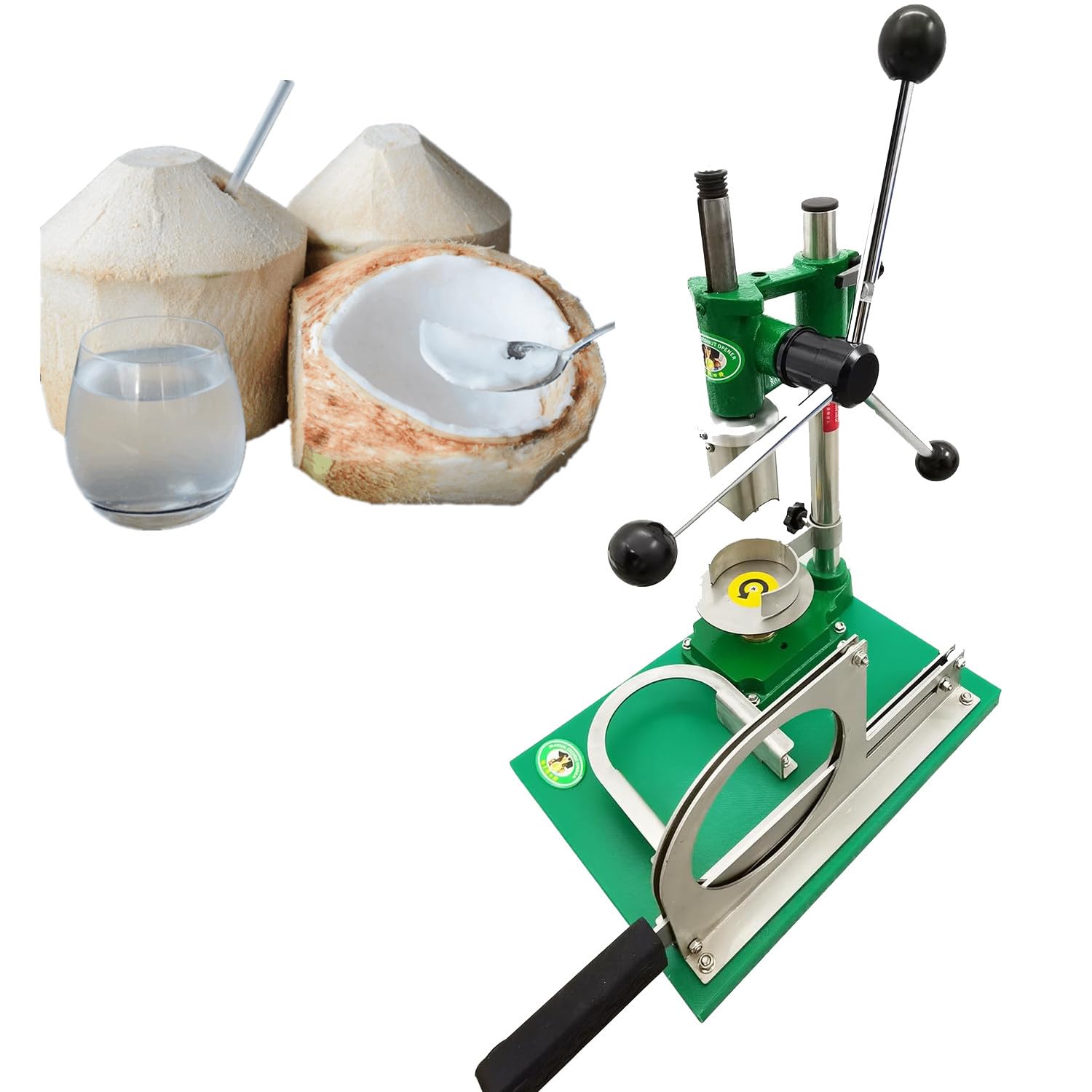 CelyToe Stainless Steel Coconut Hole Puncher, Practical Coconut Opener Machine with Long Ergonomic Handle, Adjustable Bracket for Different Fresh Young Coconut Sizes Daily Use IT-MCP3