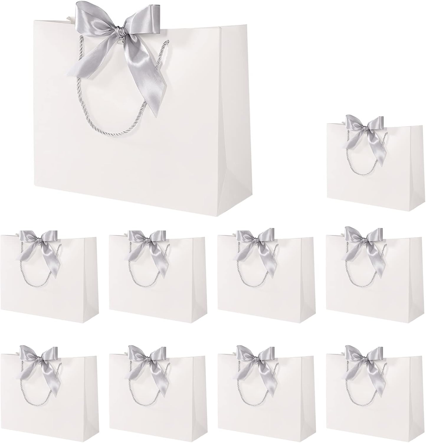 10 Pcs Mother's Day Gift Bags with Silver Bow Ribbon