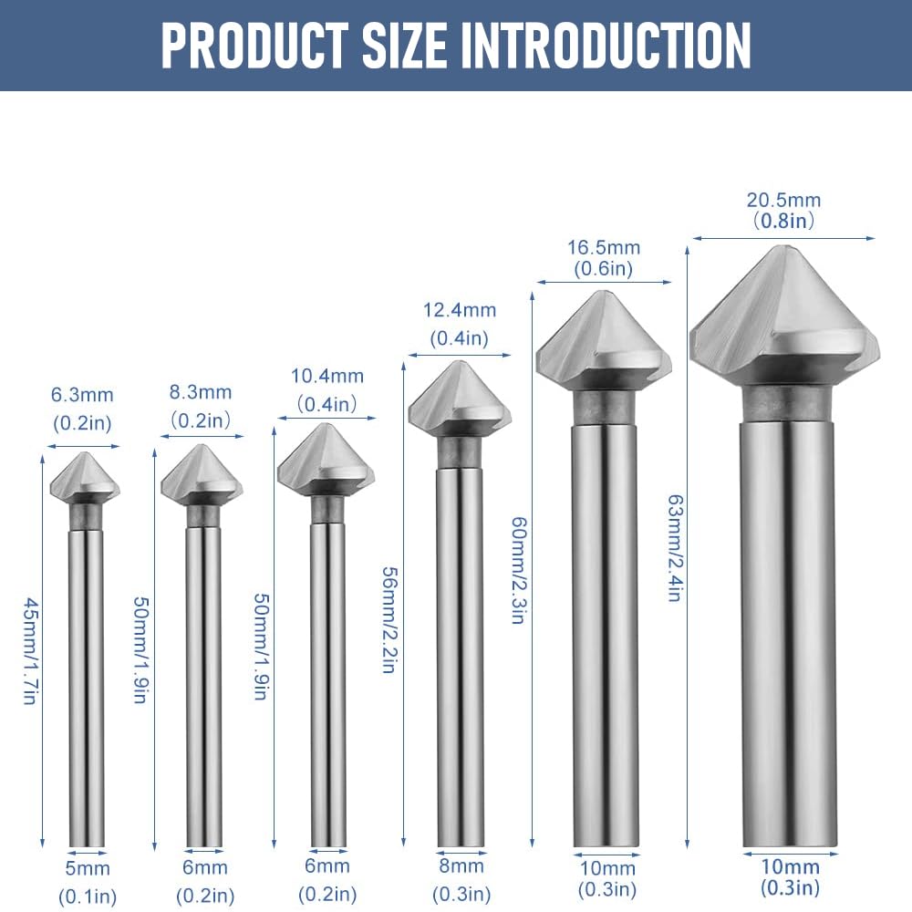 Set Svasatori 90° Per Metallo - 6 Pezzi In HSS, Da 6.3 A 20.5 Mm, Per Lamiere E Alluminio - Foto 13