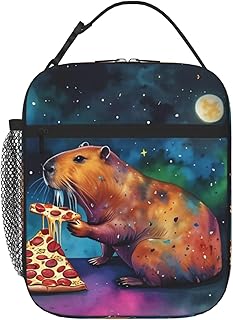 Watercolor Capybara Galaxy Pizza Insulated Lunch Bag for Women & Men, Reusable Leak-Proof Lunch Box with Cooler Compartment, Lunch Tote for Adults Work Travel Picnic Durable & Washable