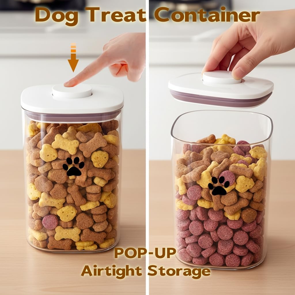 Dog Treat Container with POP-UP Airtight Lid,(1.8Qt /1.7L),Dog Treat Jar Airtight