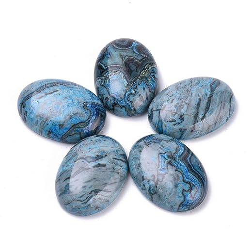 Fashewelry 20Pcs Natural Oval Blue Ripple Jasper Flat Back Gemstone Cabochons 25x18mm Healing Chakra Crystal Stone Bead Cab Covers No Hole for Jewelry Craft Making