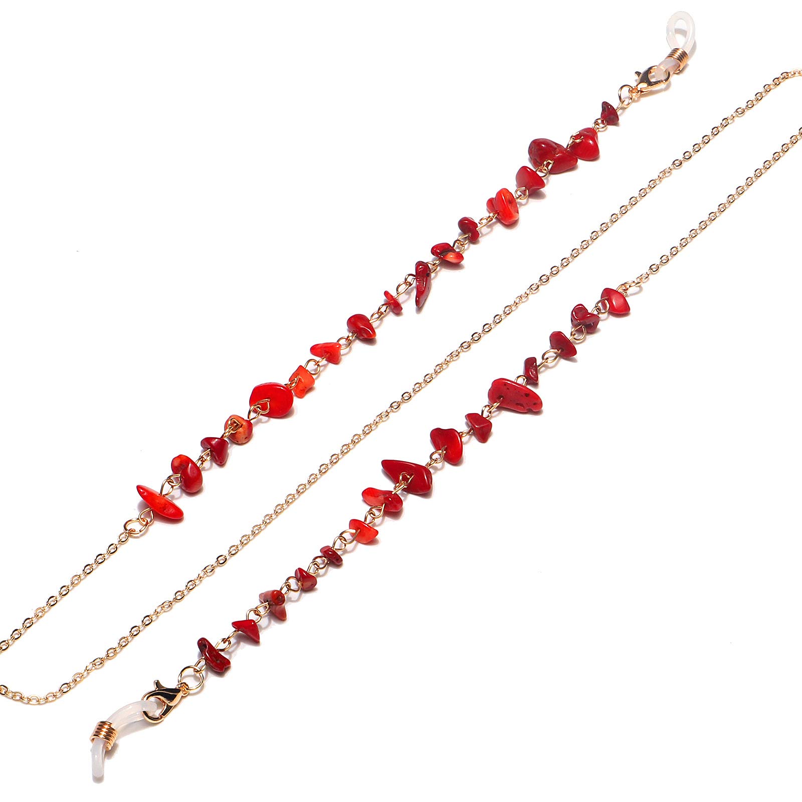 Cadena de Gafas, Cadena de Gafas para Mujeres, Retenedores Naturales de Gafas de Piedra roja Cadenas de Lentes Hechas a Mano Cadena de Soporte de Gafas de Sol for Mujeres(Gold)