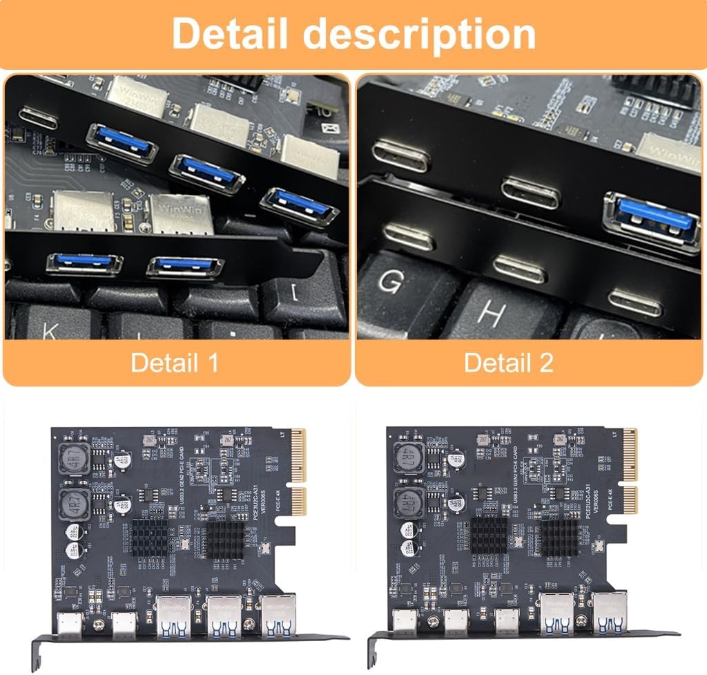 5 Port USB PCIE Expansion Card USB3.0 Port 10Gbps for Desktops PCIExpress USB Adapter Card