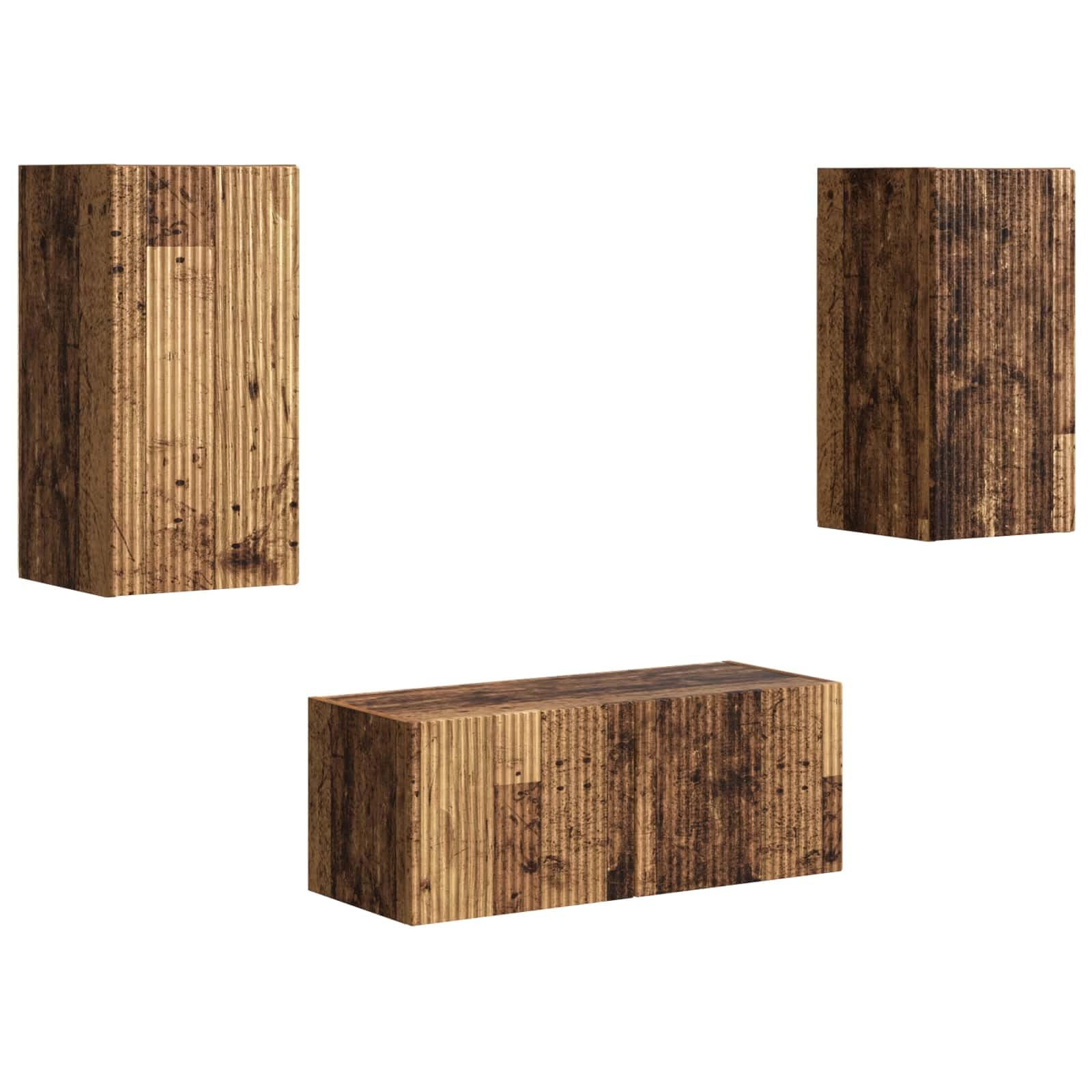 TV-Schrankset Wandmontiert, 6-teilig, Altholz, Holzwerkstoff, Modernes Media Center mit Stauraum, für Wohnzimmer, Schlafzimmer, 98 x 31 x 29,5 cm