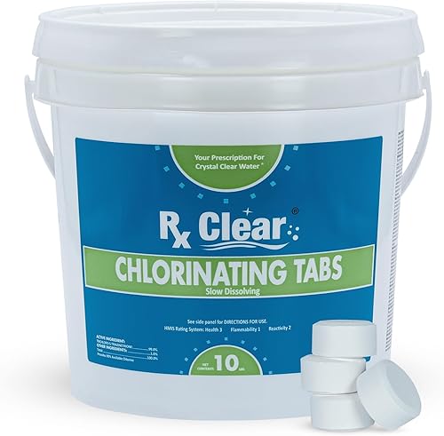 Rx Clear - Pastillas de cloro de 1 pulgada  4.5 kilogramos  Use las tabletas como bactericida, algaecida y desinfectante en piscinas  Estabilizadas,