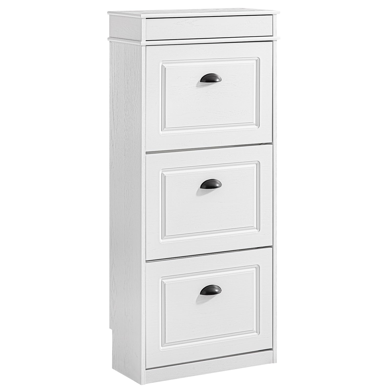 SoBuy Shoe Rack Cabinet with 3 Flip Drawers, Slim Shoe Storage Cabinet Hallway, Entryway, Corridor, Small Spaces, MDF Wooden Cupboard, White Vintage Wood Grain Effect 53x24x120cm FSR94-WG