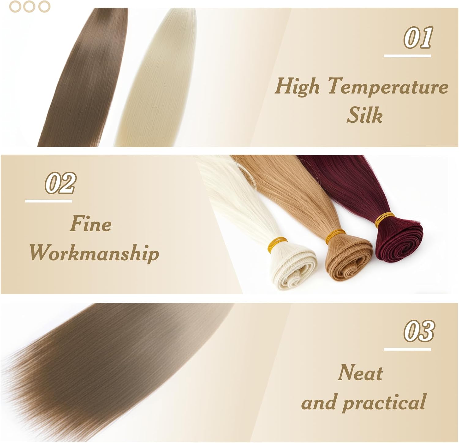 Muimurex 6 Pcs BJD Doll Wigs 15cm, High Temperature Silk Fiber, 6 Colors