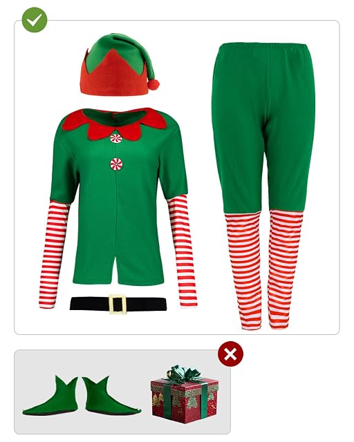 Foto 2 de 5 de Funidelia Disfraz de elfa navideña para mujer, Incluye camiseta, pantalón, cinturón y gorrito, Navidad