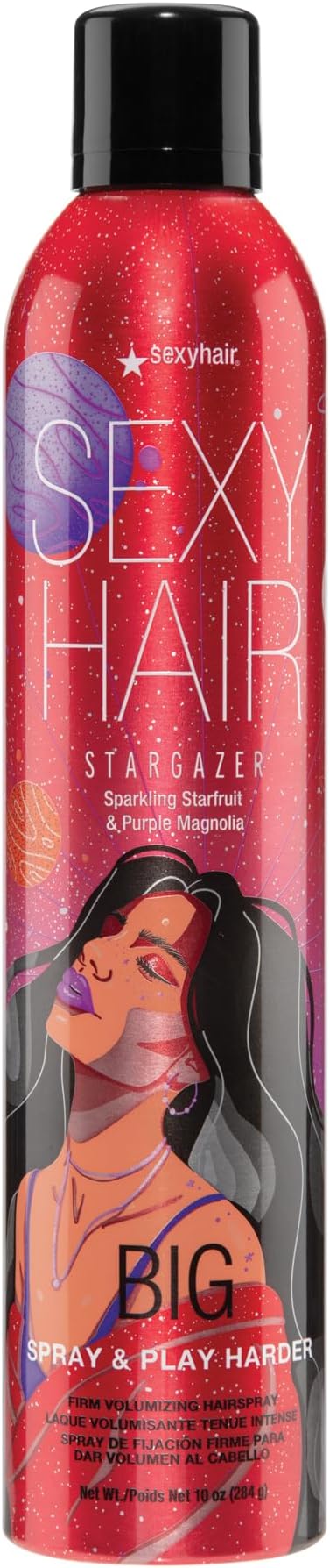 SexyHair Big Spray & Play Harder Firm Volumizing Hairspray, 10 Oz | Stargazer | All Day Hold and Shine | Up to 72 Hour Humidity Resistance