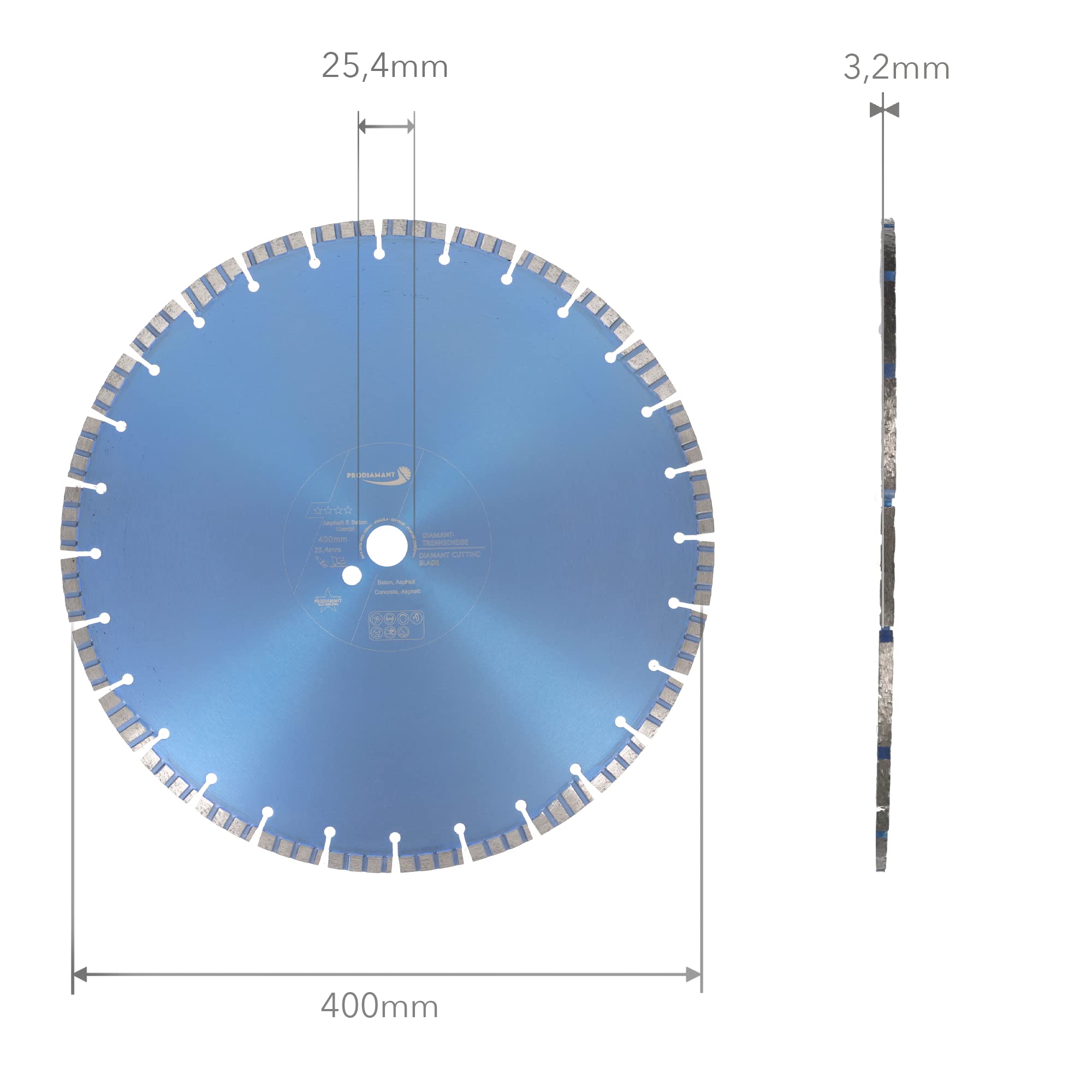 PRODIAMANT Disco da taglio diamantato 400 mm x 25,4 mm Premium asfalto calcestruzzo saldato al laser 400 mm