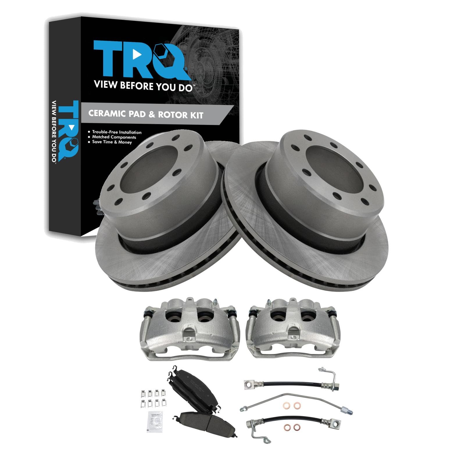TRQ Brake Pad &amp; Rotor Kit Ceramic Compatible with 2009-2010 Dodge Ram 2500, 3500 2011-2013 Ram 2500