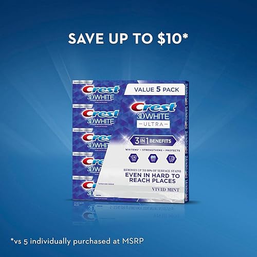 Miniatura 8 de Crest Pasta dental 3D White Ultra Whitening, Vivid Mint, (5.6 onzas, paquete de 5)