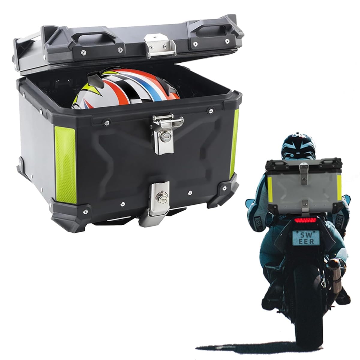 Boîtier supérieur de rangement pour casque de moto, fini le manque de place avec ce 80L