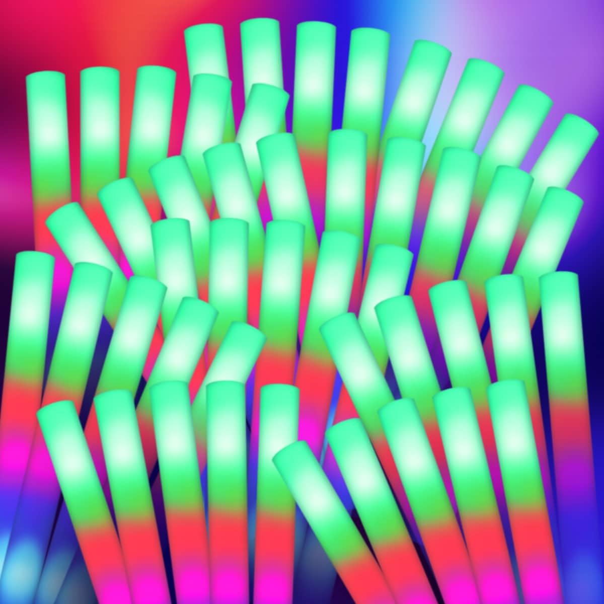 48 Schaumstoff-Leuchtstäbe für Party-Paket: Hochzeits-Essentials, Partyzubehör, Großpackung – 3 Modi, bunt, blinkende LED-Leuchte – Tanzboden-Requisiten für Geburtstag, Halloween, Karneval, Raves