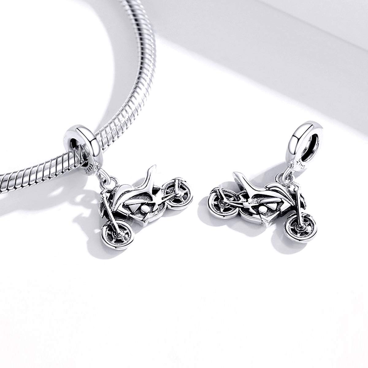 Breloque moto en argent sterling 925 pour bracelet original de 3 mm