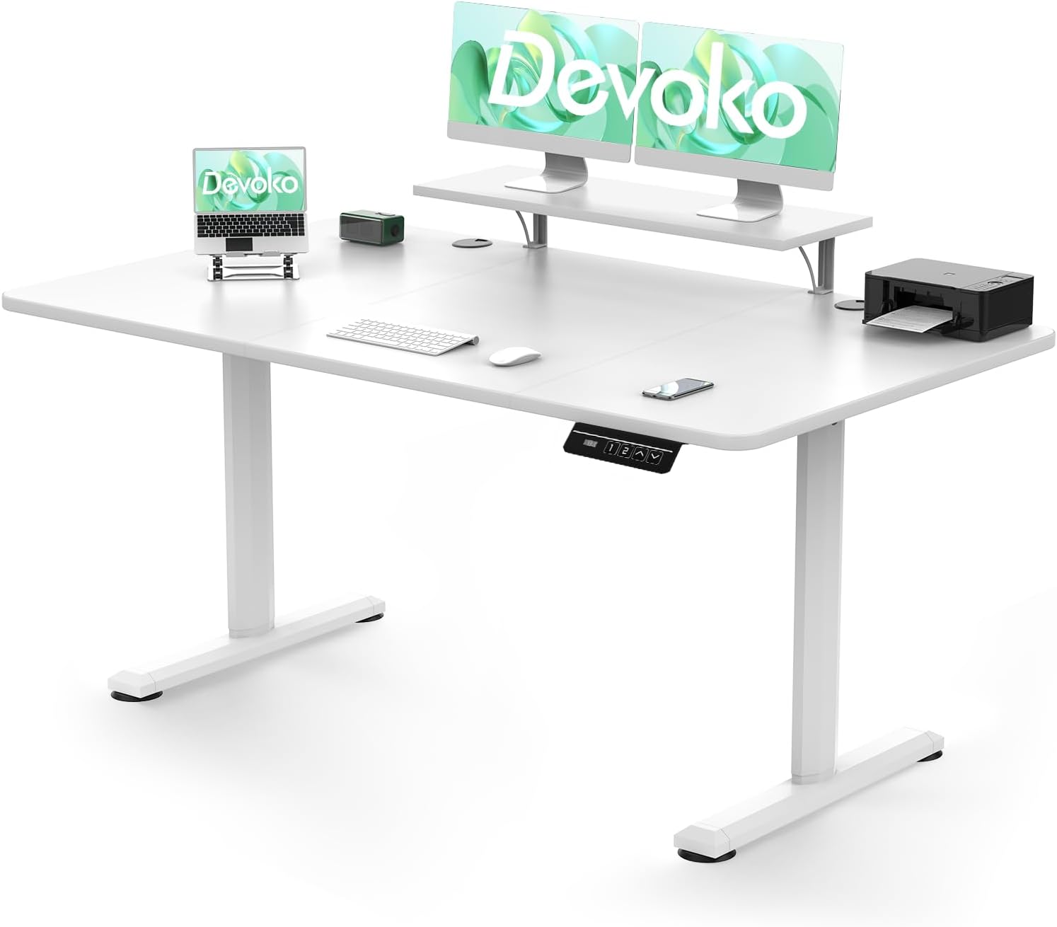 Electric Standing Desk 160 x 70cm, Height Adjustable Standing Desk with Monitor Stand, Stand Up Desk Home Office Desk with Memory Smart Pannel Sit Stand Desk (White)