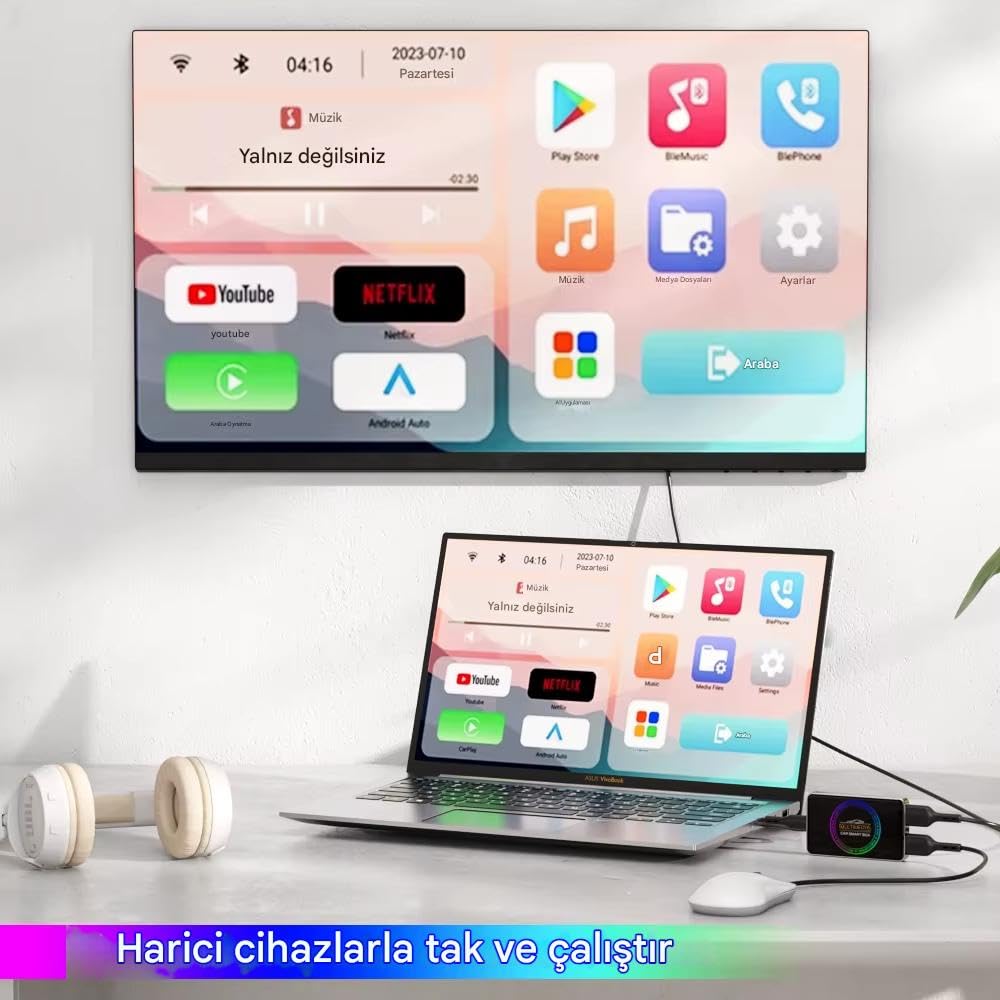 EverBox Y2 CarPlay Android Auto Box, 4GB RAM 32GB ROM, Kablosuz Multimedya Sistemi, Android 12.0, Yo
