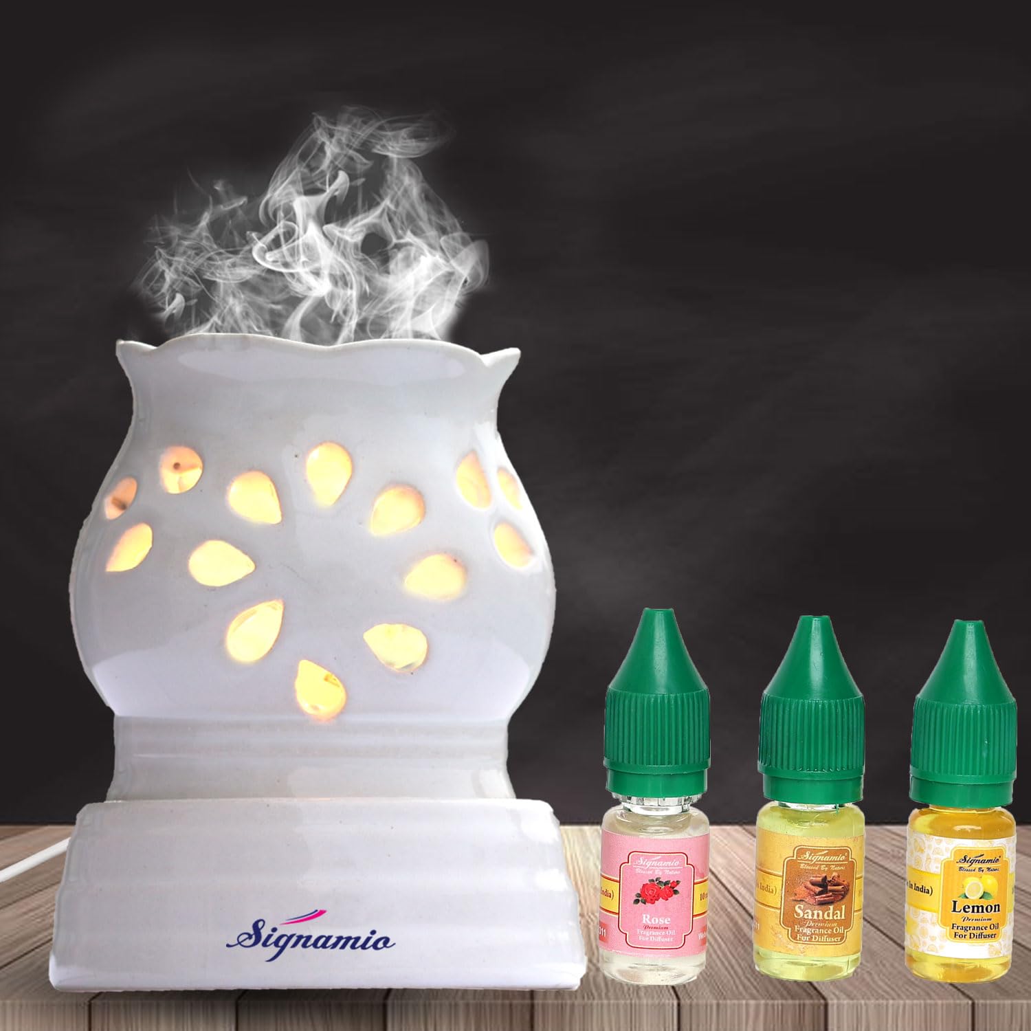 SIGNAMIO Ceramic Aroma Burner Diffuser For Home Fragrance Lamp For Home,Office, Bathroom, Pooja Room, Meditation, Yoga - Dn-11 (Rose, Sandal, Lemon Fragrance) (B0CJ769SD2) Amazon Price History, Amazon Price Tracker