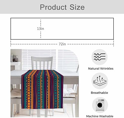 Miniatura 6 de HOSNYE Camino de mesa abstracto tribal vectorial sin costuras, camino de mesa de lino de algodón para decoración de cocina, mesa familiar, mesa de