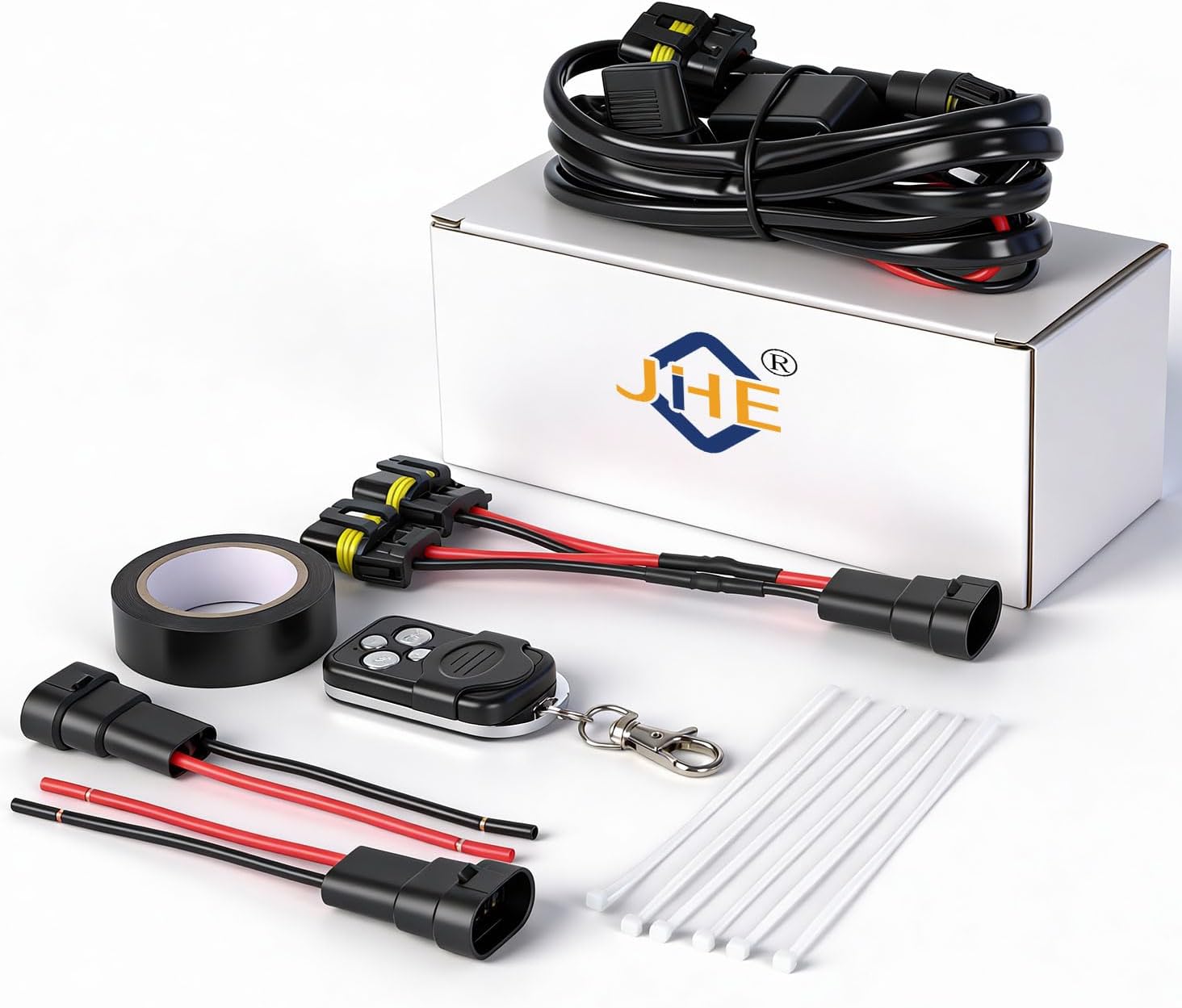 JHE Led Light Bar Remote Control Wire Harness Kit, Wireless Remote Control Wiring Harness Kit for LED Light Bar/Driving Light/Fog Light/Pod Light/Work Light, 16AWG