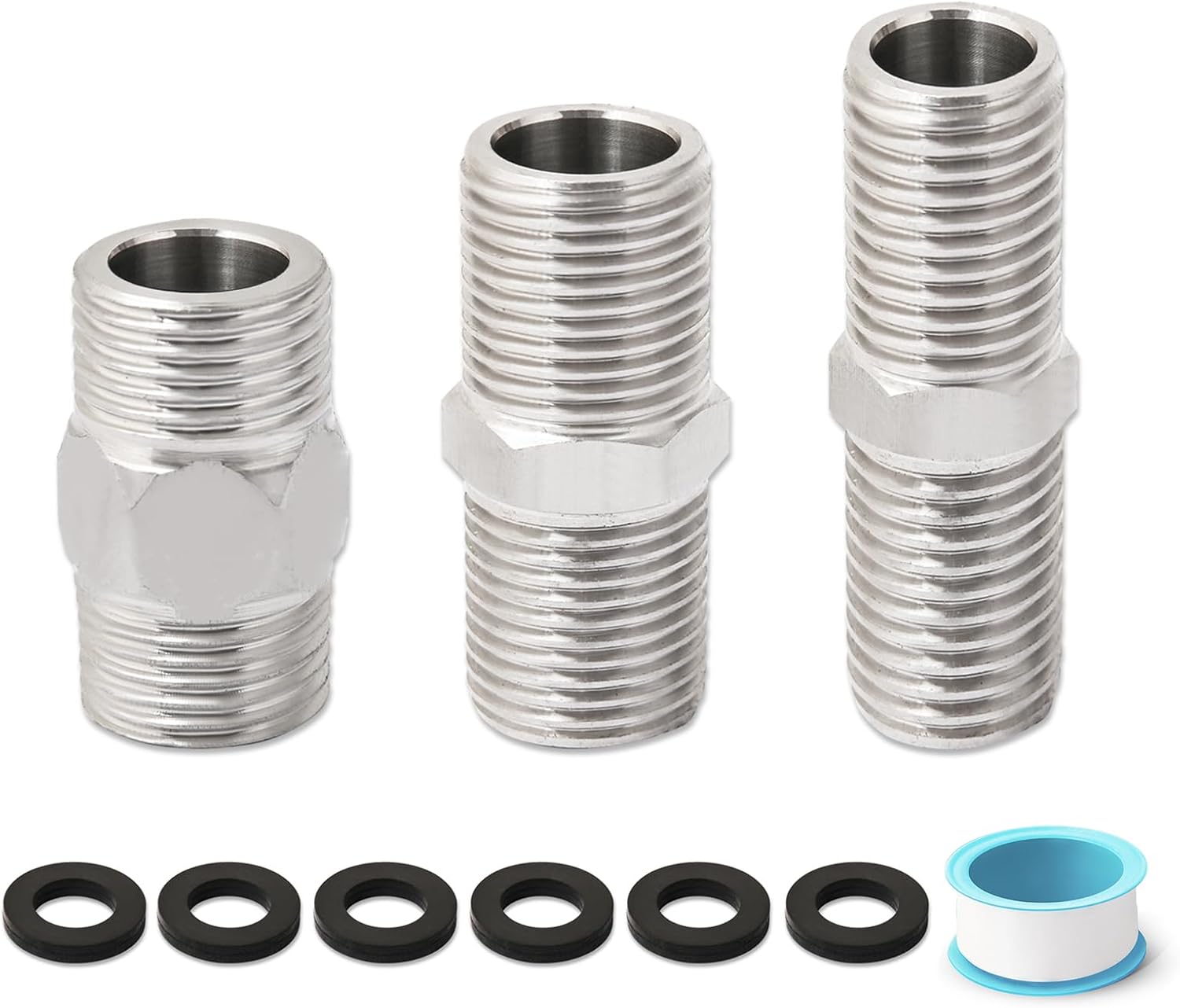 10PCS Hex Nipple 1/2" Male x 1/2" Male NPT Pipe Fittings,3 Different Lengths 304 Stainless Steel 1/2 inch Male Threaded Pipes Nipples,Male Straight Connector Pipe Fitting