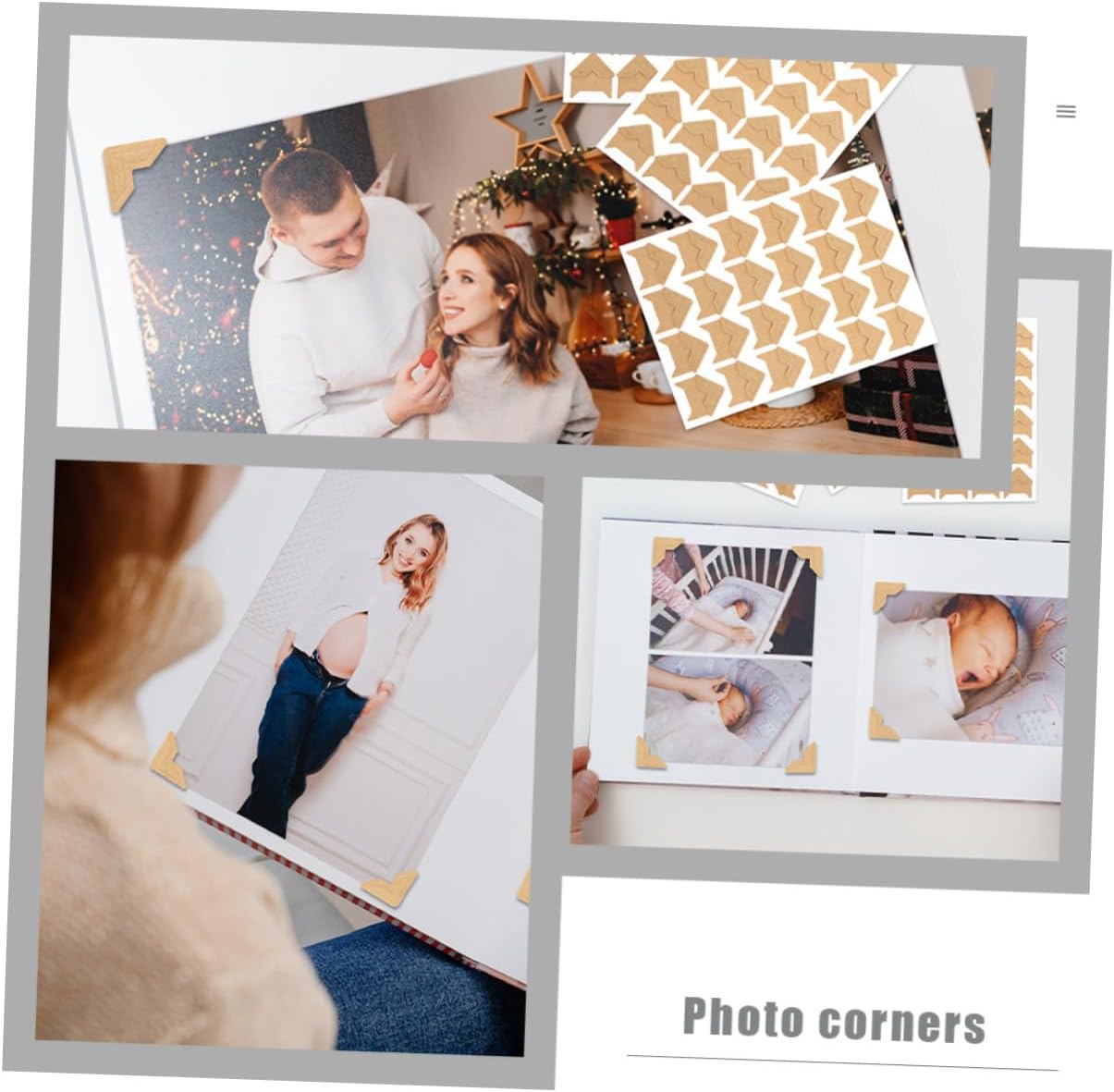 COOLHIYA 12 Sheets Self-Adhesive Photo Corner Stickers Vintage Kraft Paper Mounting Corners for Scrapbooking DIY Photo Albums Journals Memory Books Sticky Edge Protectors