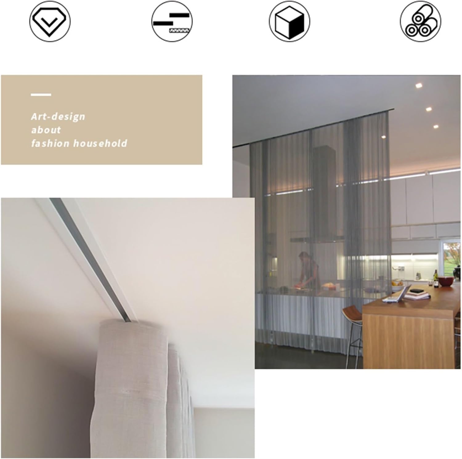 Recessed Invisible Curtain Track Aluminium Alloy Single Straight Rails Curtain Slide Accessories Silent Pulley Embedded Slide Ceiling Mounted for Room Privacy Partitioning(3.3ft)