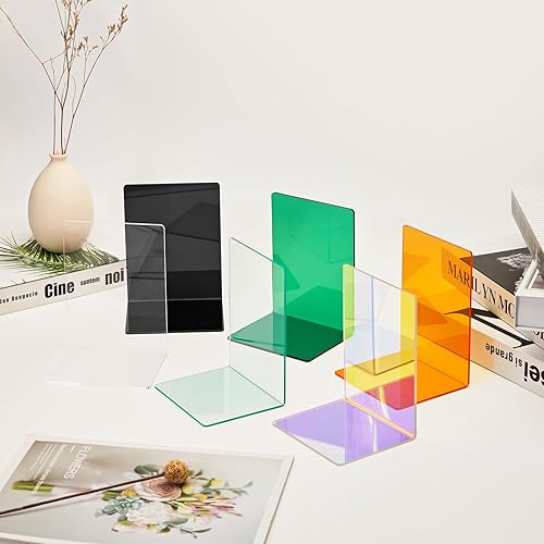 Miniatura 7 de Sujetalibros gruesos de acrílico negro para estantes, decorativo, resistente, organizador de libros antideslizante para el hogar, biblioteca,