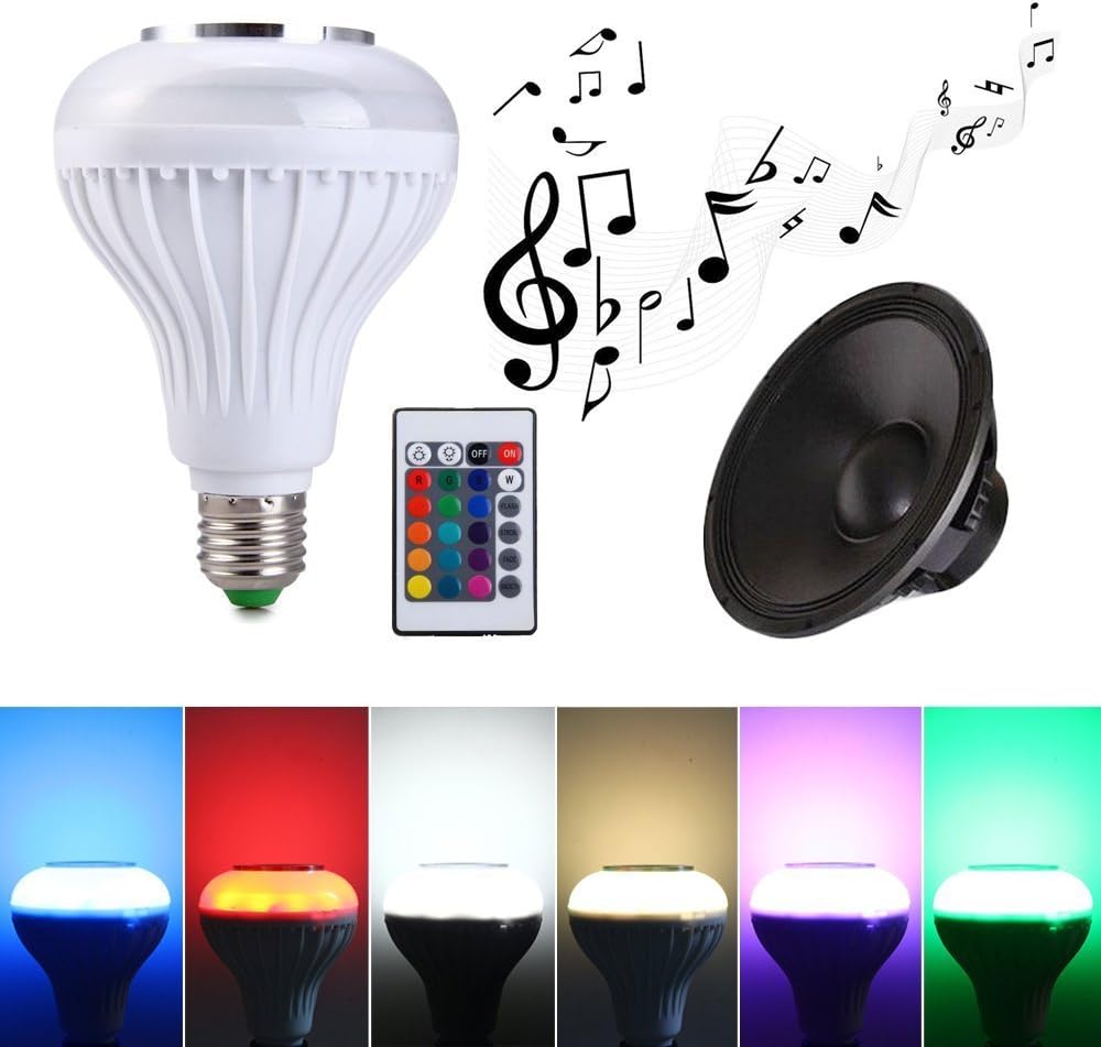Speaker Bulb, Light Bulb Speaker E27 12W Colour Changing Music Bulb Built-in Smart Audio Bulb Speaker with 24Keys Remote Control for Room Party Show Stage
