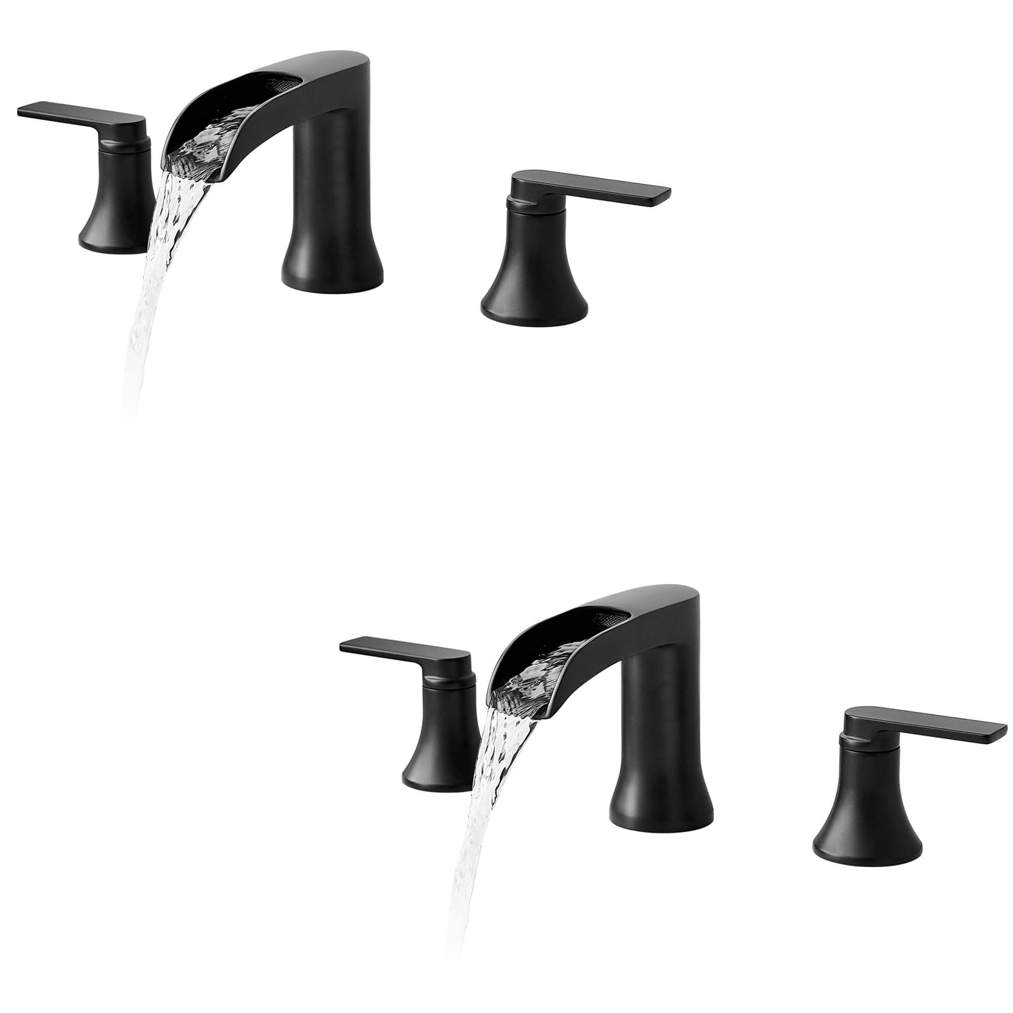Hcfyauis Black Bathroom Faucet 3 Hole Brass Bathroom Waterfall Faucet 2 Handle 4-16 Inch Widespread Bathroom Sink Faucets, Solid Brass Waterfall Bathtub Faucets Set 3 Hole Matte Tub Faucet 2 Handle