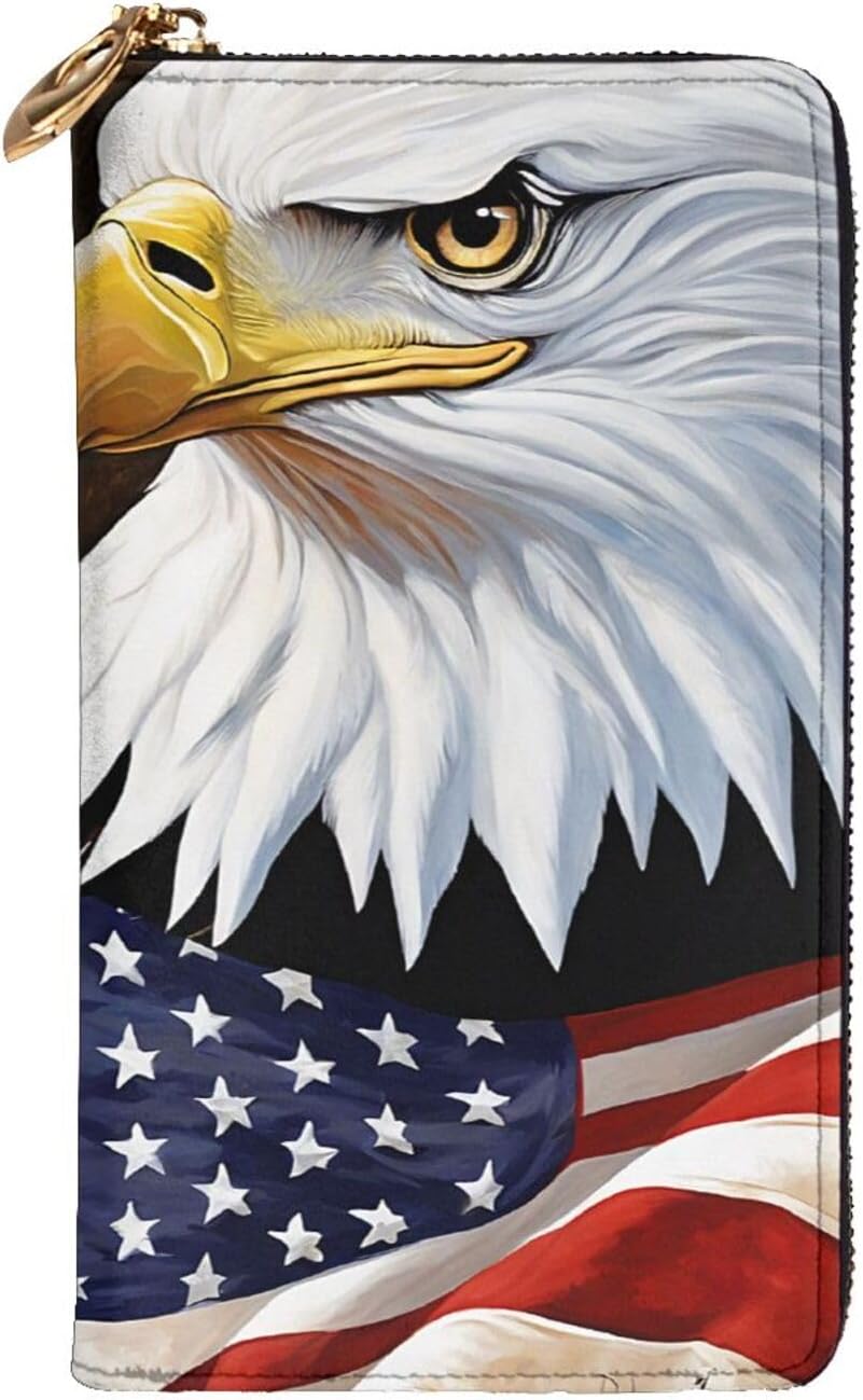 Patriotic Bald Eagle With Flagfull Width Double-Sided Printed Long Wallet Is A Must-Have For Travel, Portable And Easy To Store In One