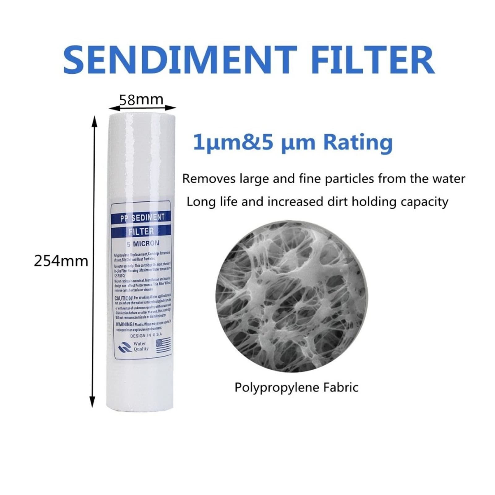 10 sztuk 5 mikronów Pp Spun polipropylen osadowy wkład do filtra wody odwrócona osmoza 10 Cal pp filtr bawełniany 100g Bezpieczne materiały(1 micron)