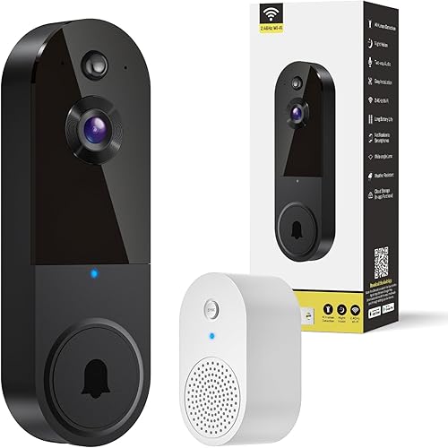 Timbre de puerta inteligente con video incluido, lente gran angular, funciona con pilas, detección humana, audio de 2 vías, visión nocturna, cámara