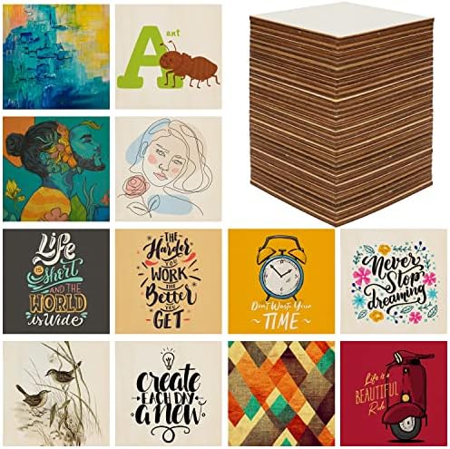 BELLE VOUS 60 Pack Unfinished Blank Wood Squares - L7.5 x W7.5cm/3 x 3 Inches - Square Wooden Tile Pieces - Cutouts For Painting, Pyrography Burning, DIY Coasters, Art Decorations & Craft Projects