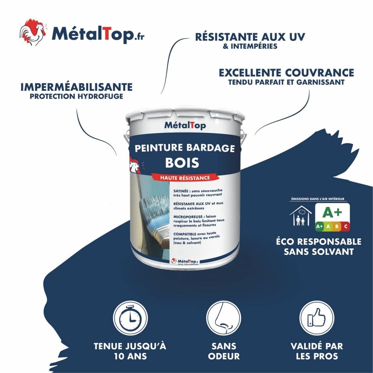 Metaltop - Peinture Bardage Bois - Gris anthracite - RAL 7016-1 L - Protection longue durée pour bois neufs ou anciens, microporeuse et résistante UV