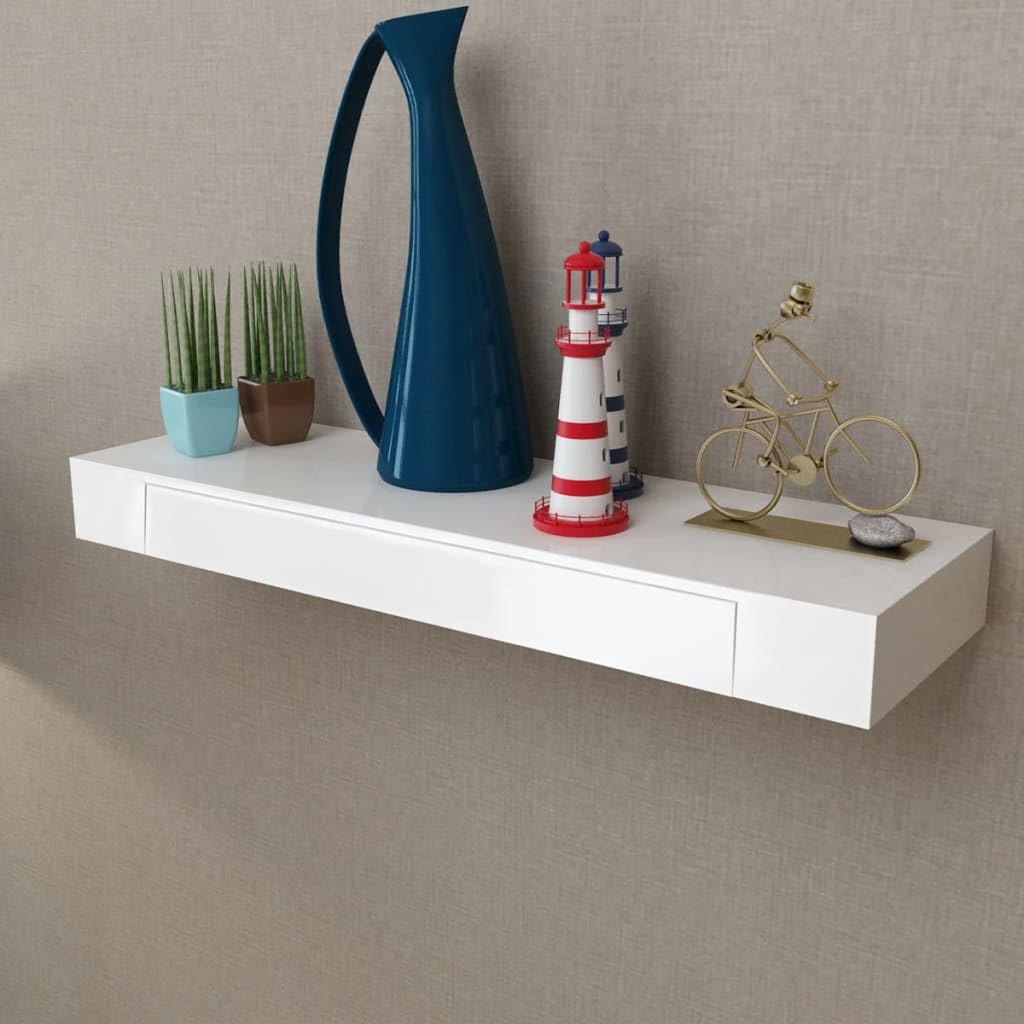 Myheimly Wandregal mit Schublade MDF Weiß Küche, Haushalt & Wohnen