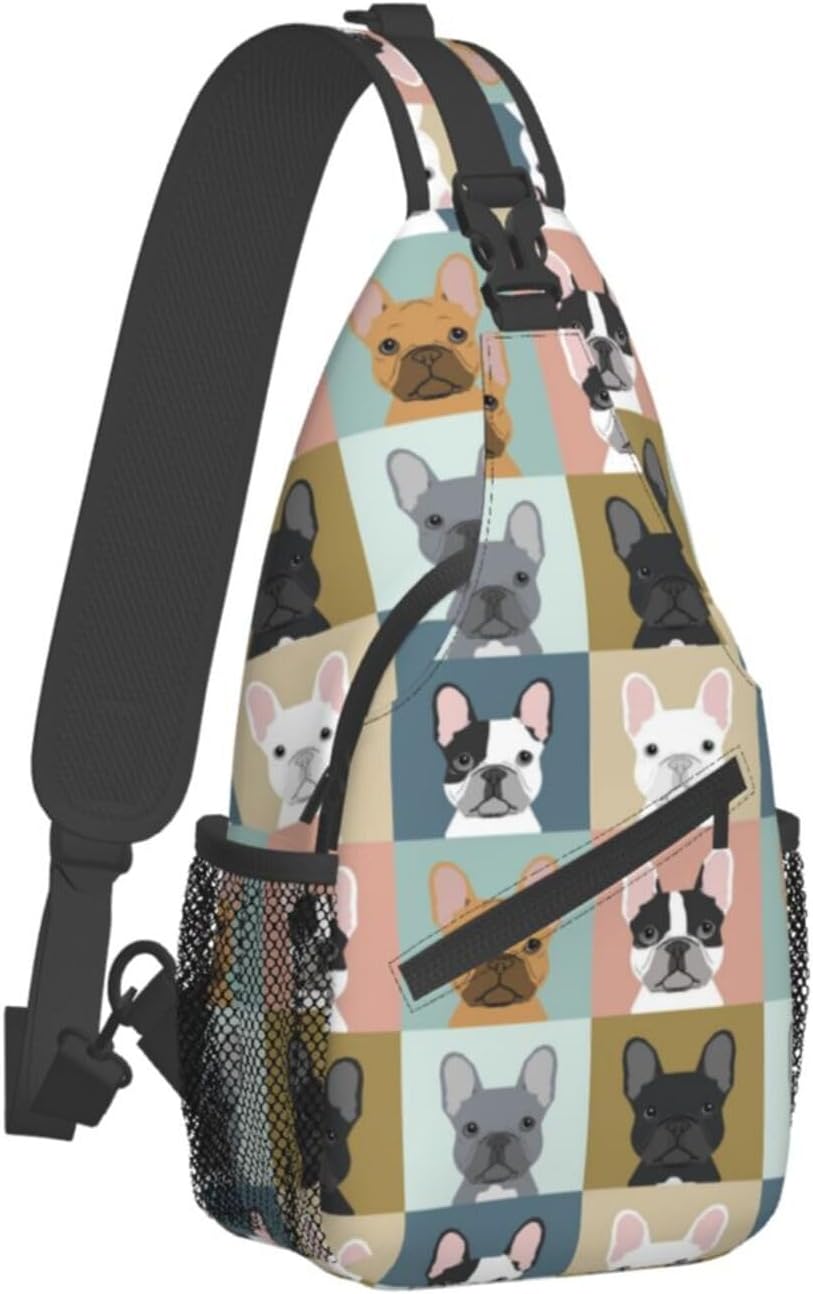 French Bulldog Printed Crossbody Sling Backpack,Travel Hiking Chest Bag Daypack,Multipurpose Crossbody Shoulder Bag Small