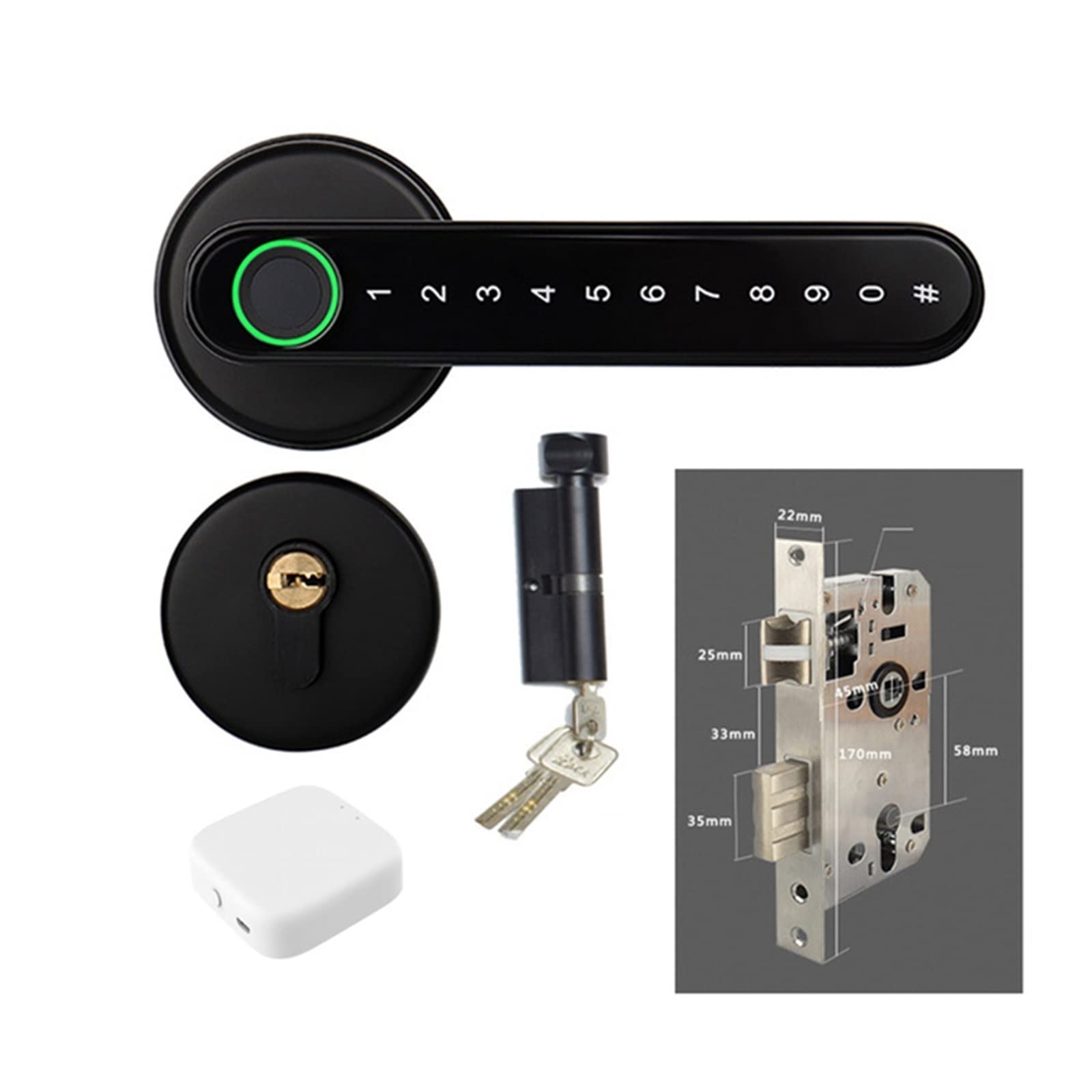 Cerradura Inteligente Cerradura biométrica de huella dactilar inteligente con Control remoto compatible y aplicación Tuya for puerta Metal madera interior(5845 with gateway)