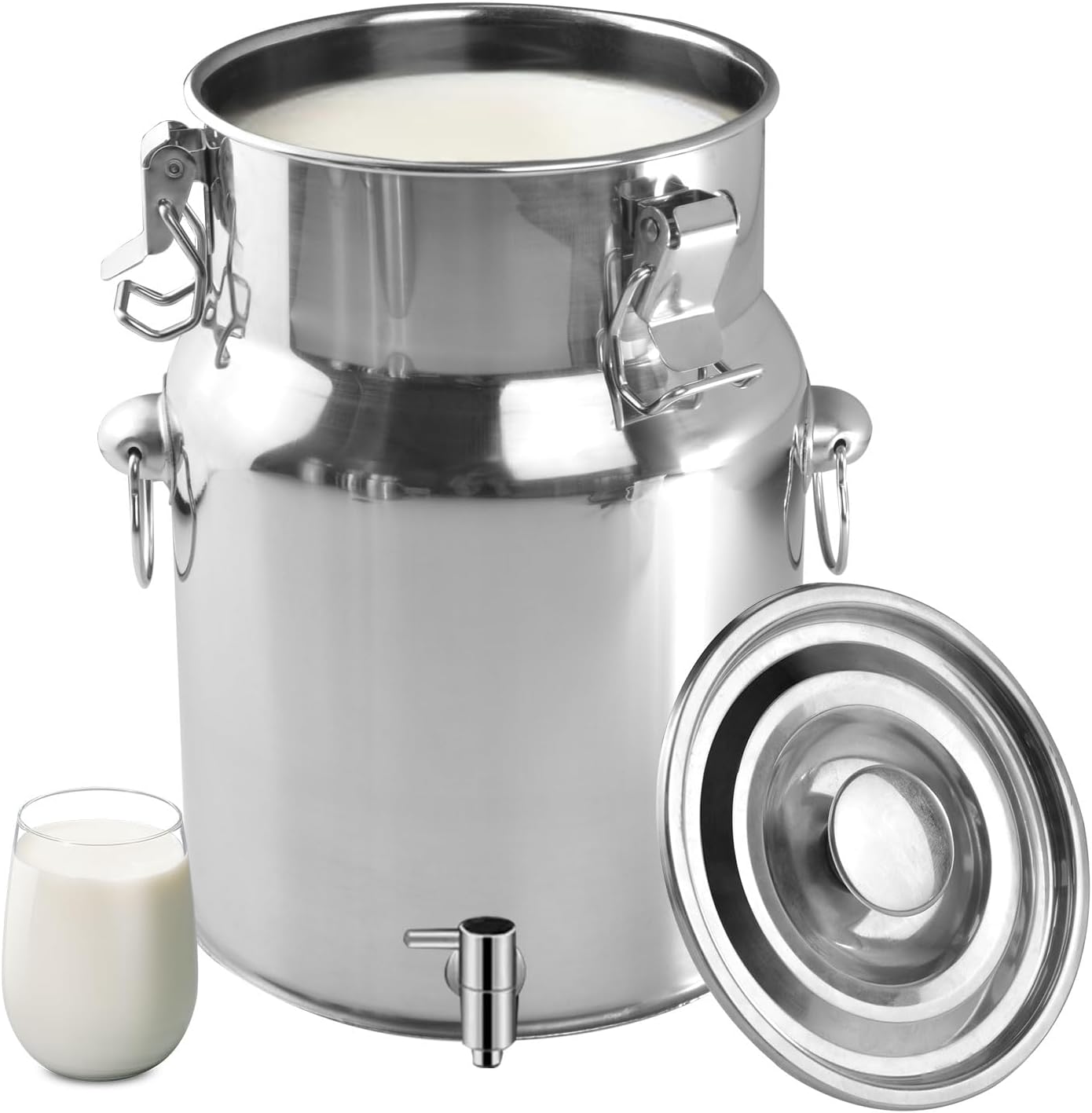 AIZYR Milk Bucket Wine Pail Bucket with Sealed Lid and Spigot, Transport Milk Can Milk Jug Beverage Dispenser for Milk, Wine, Oil, Grains,9L 22x24CM