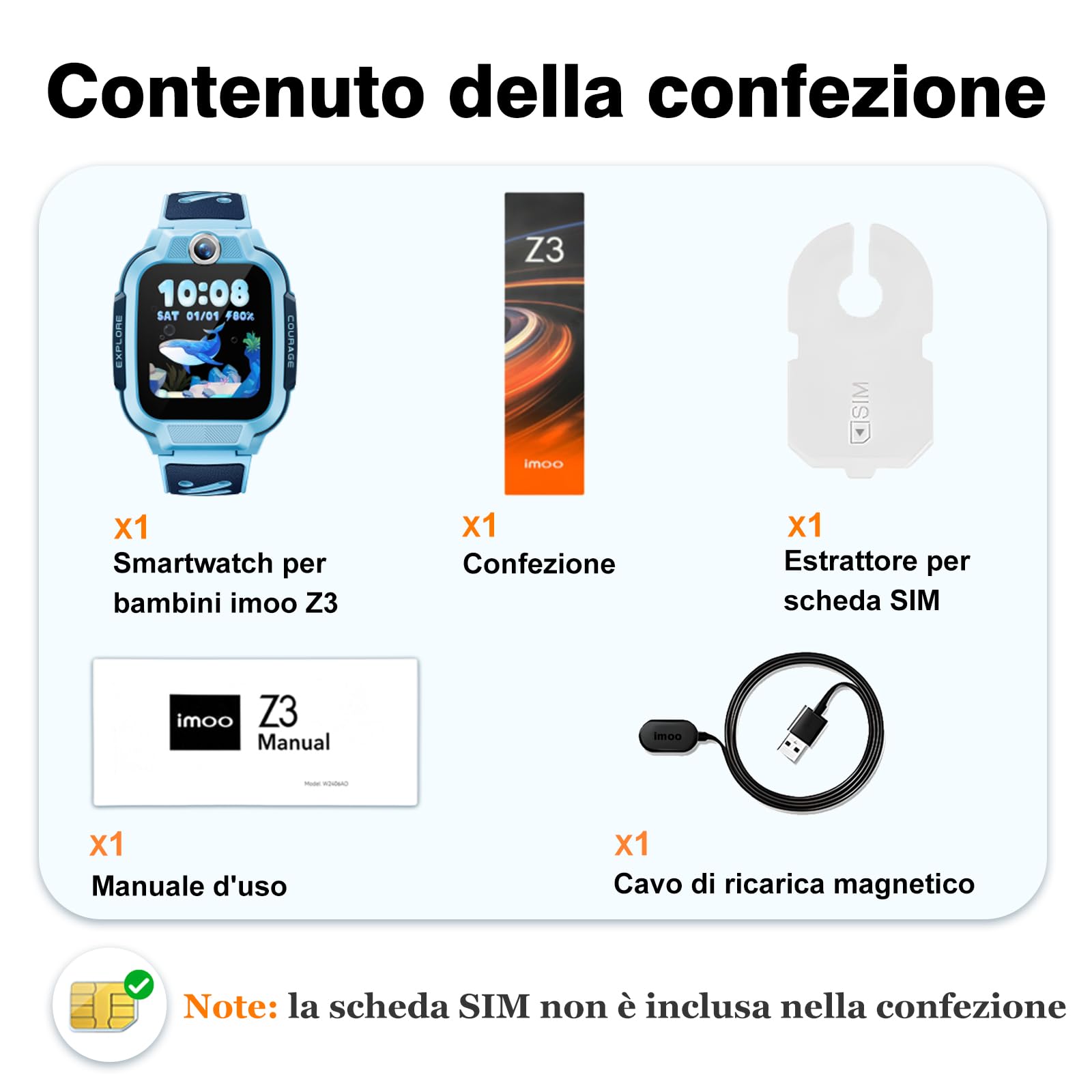 imoo Z3 orologio bambino, smartwatch bambini con GPS e scheda SIM & WiFi, videochiamata HD, controllo genitori, modalità aula, IPX8, SOS, fotocamera, 1,5", regalo per bambini ragazzo ragazza
