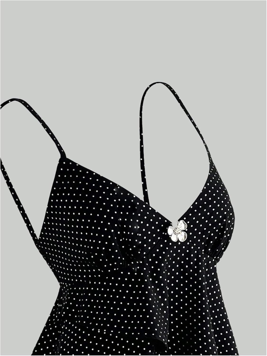 Verdusa Women's Polka Dots Ruffle Layered Camisole Tops Metal Flower Babydoll Tops - Image 5