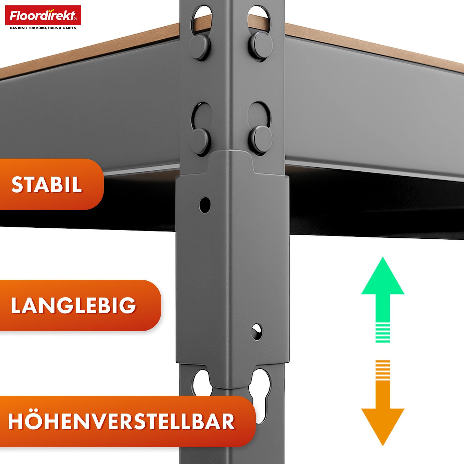 Floordirekt Regał do dużych obciążeń, regał do piwnicy, regał magazynowy ze stalowym stelażem, nośność 1050 kg (antracytowo-szary, 180 x 90 x 60 cm) Rhino