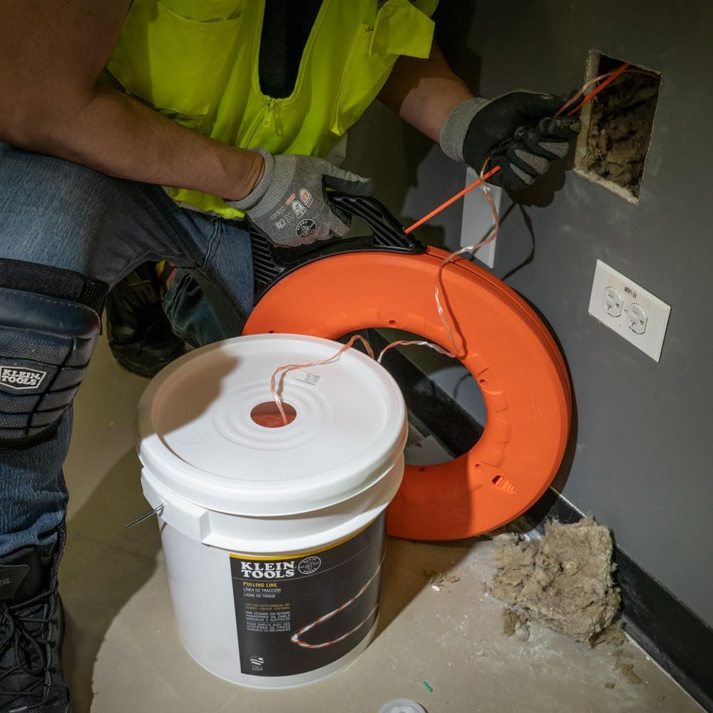 Klein Tools 56110 Poly Pull Line, Made in USA, Pull String for Light Duty Cable, Orange/White, 6500-Foot