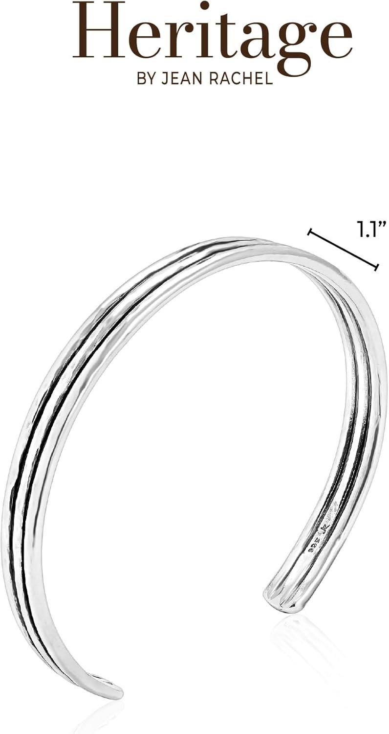 JEAN RACHEL JEWELRY Men’s Solid 925 Sterling Silver Ribbed Cuff Bracelet - Rustic Textured Bangle - Edgy Oxidized Finish (Size 7)