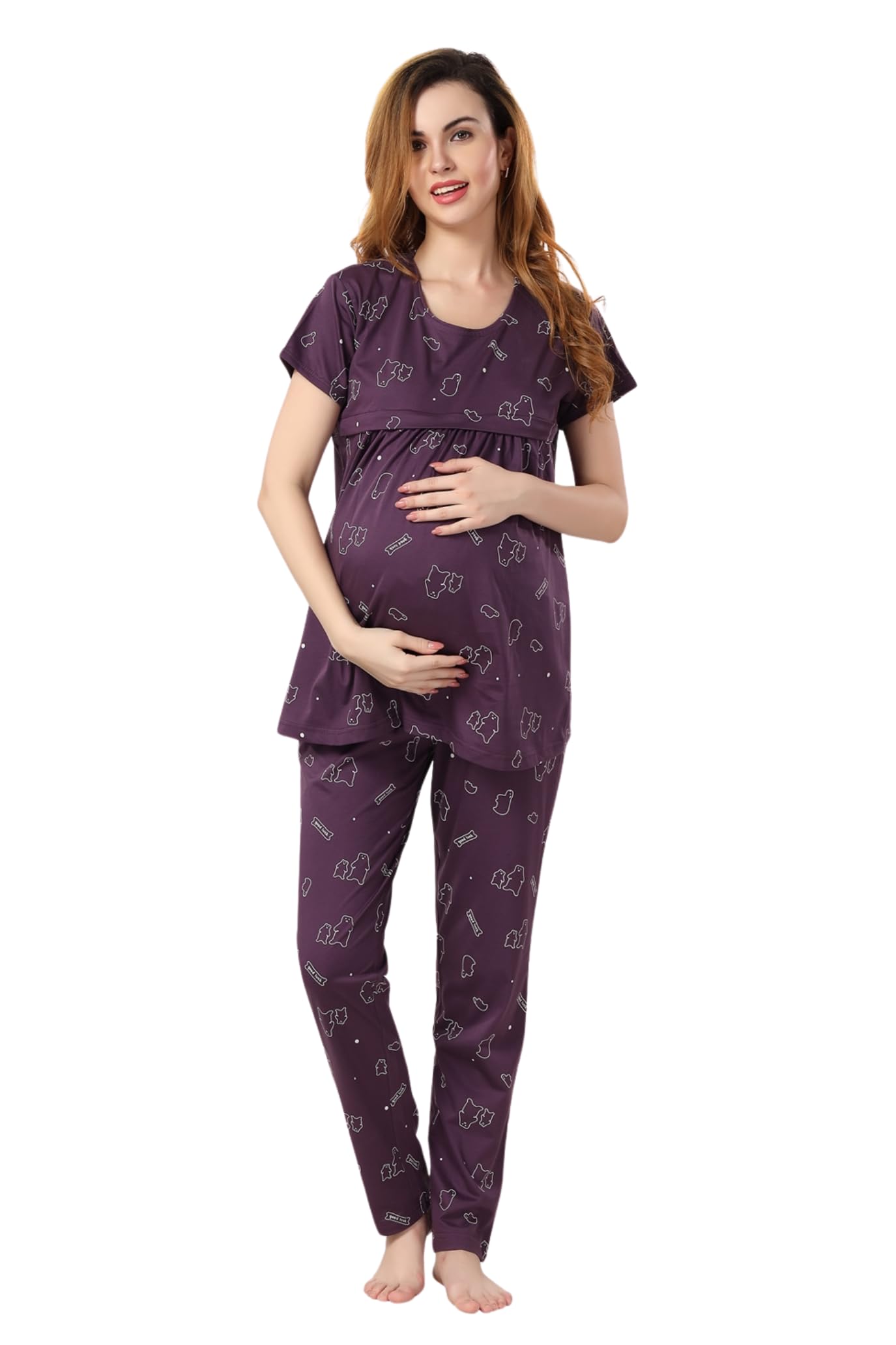 Womens Cotton Pre and Post Pregnancy Maternity Top and Pyjama Set-image-19